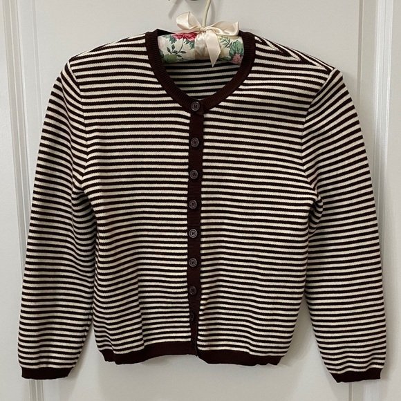 Olivaceous Sweaters - Olivaceous Chocolate and Ivory Striped Cardigan
